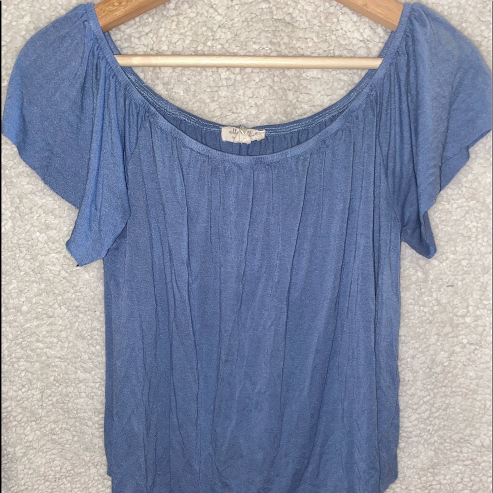 Blue off the shoulder crop top